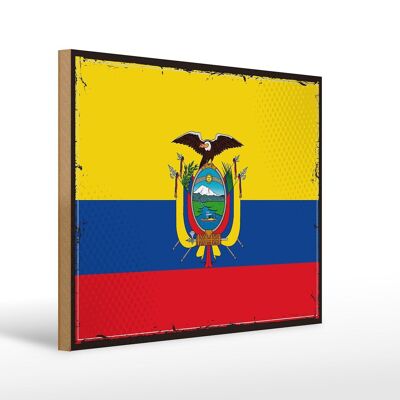 Cartel de Madera Bandera de Ecuador 40x30cm Cartel Retro Bandera de Ecuador