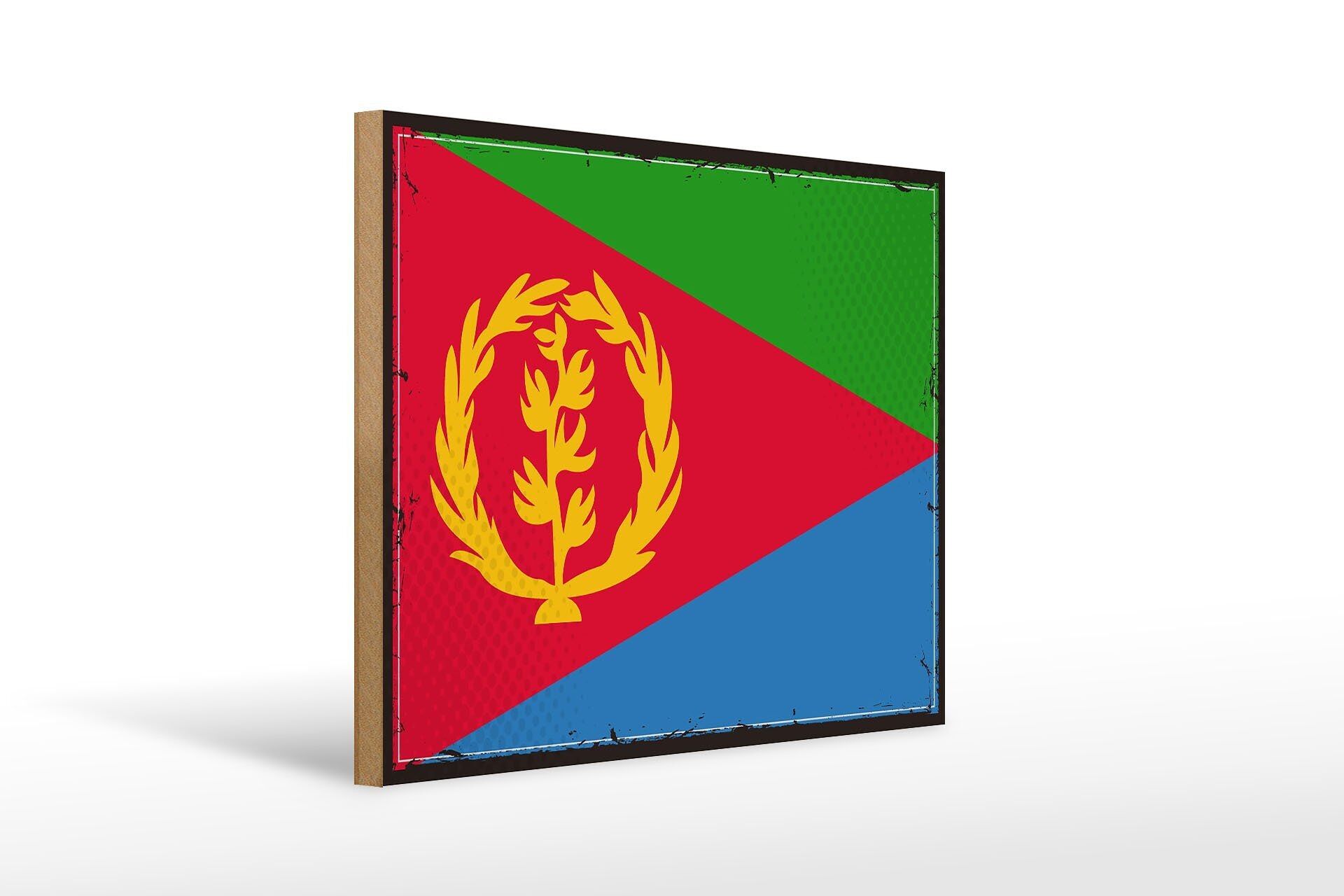 Holzschild Flagge Eritreas 40x30cm Retro Flag of Eritrea Schild