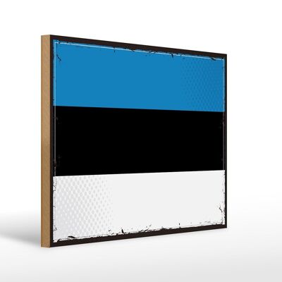 Cartel de madera Bandera de Estonia 40x30cm Cartel Retro Bandera de Estonia