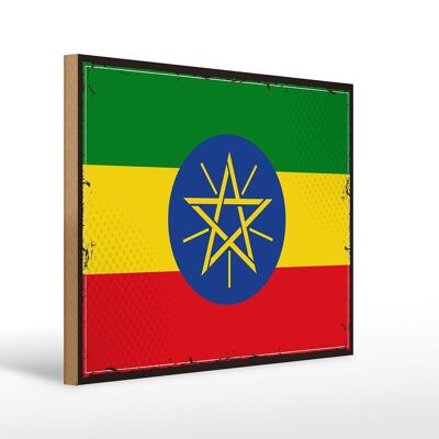 Cartello in legno Bandiera dell'Etiopia 40x30 cm Cartello con bandiera retrò dell'Etiopia