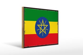 Panneau en bois drapeau de l'Éthiopie 40x30cm, drapeau rétro, signe de l'Éthiopie 1