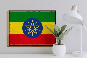 Panneau en bois drapeau de l'Éthiopie 40x30cm, drapeau rétro, signe de l'Éthiopie 3