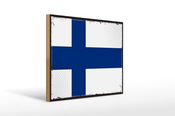 Panneau en bois Drapeau de la Finlande 40x30cm Panneau rétro Drapeau de la Finlande 1