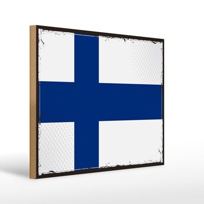 Holzschild Flagge Finnlands 40x30cm Retro Flag of Finland Schild