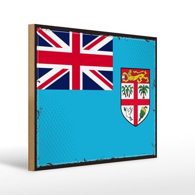 Letrero de madera Bandera de Fiji 40x30cm Bandera retro de Fiji Letrero decorativo