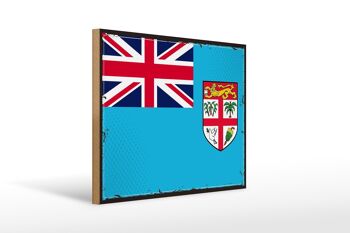 Panneau en bois drapeau des Fidji 40x30cm, drapeau rétro des Fidji, panneau décoratif 1