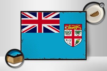 Panneau en bois drapeau des Fidji 40x30cm, drapeau rétro des Fidji, panneau décoratif 2