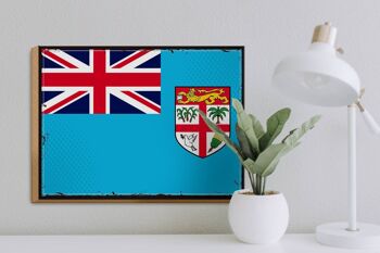 Panneau en bois drapeau des Fidji 40x30cm, drapeau rétro des Fidji, panneau décoratif 3