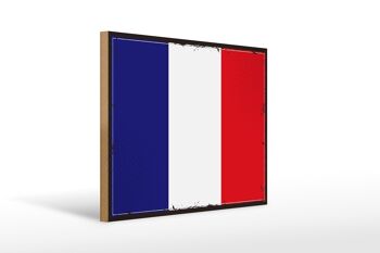 Panneau en bois drapeau de la France 40x30cm, panneau rétro drapeau de la France 1
