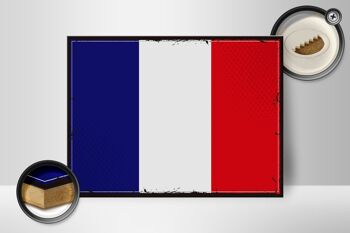 Panneau en bois drapeau de la France 40x30cm, panneau rétro drapeau de la France 2