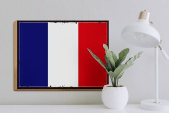 Panneau en bois drapeau de la France 40x30cm, panneau rétro drapeau de la France 3