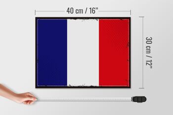 Panneau en bois drapeau de la France 40x30cm, panneau rétro drapeau de la France 4