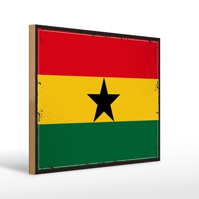 Cartello in legno Bandiera del Ghana 40x30 cm Cartello decorativo con bandiera retrò del Ghana