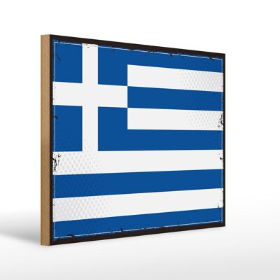 Letrero de madera Bandera de Grecia 40x30cm Bandera Retro Letrero de Grecia