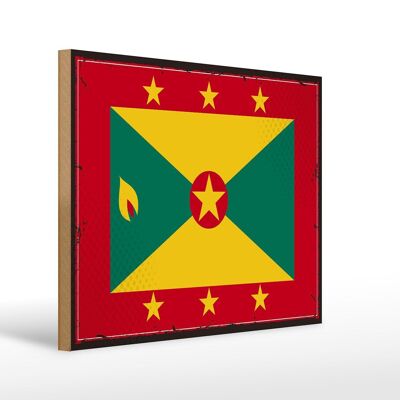 Holzschild Flagge Grenadas 40x30cm Retro Flag of Grenada Schild