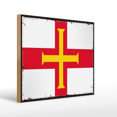 Cartello in legno Bandiera di Guernsey 40x30 cm Insegna retrò con bandiera di Guernsey