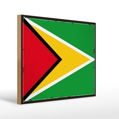 Letrero de madera Bandera de Guyana 40x30cm Bandera retro de Guyana Letrero decorativo