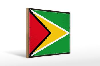 Panneau en bois drapeau de Guyane 40x30cm, drapeau rétro de Guyane, panneau décoratif 1