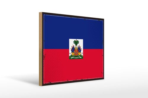 Holzschild Flagge Haitis 40x30cm Retro Flag of Haiti Holz Deko Schild