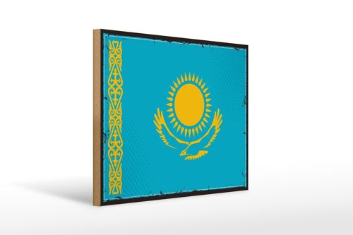 Holzschild Flagge Kasachstans 40x30cm Retro Kazakhstan Deko Schild