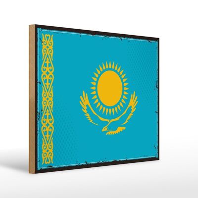 Holzschild Flagge Kasachstans 40x30cm Retro Kazakhstan Deko Schild