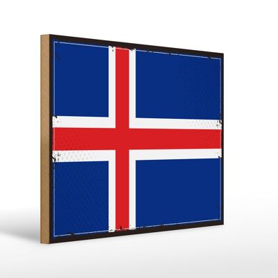 Letrero de madera Bandera de Islandia 40x30cm Bandera retro de Islandia Letrero decorativo