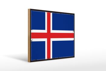 Panneau en bois drapeau de l'islande, 40x30cm, drapeau rétro de l'islande, panneau décoratif 1