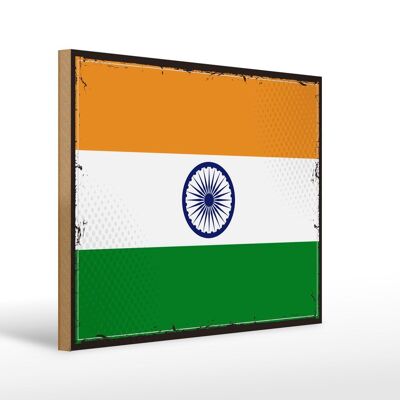 Holzschild Flagge Indiens 40x30cm Retro Flag of India Deko Schild