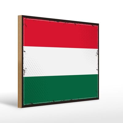 Letrero de madera Bandera de Hungría 40x30cm Bandera Retro de Hungría Letrero decorativo