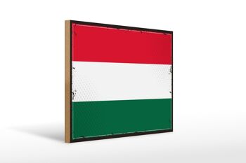 Panneau en bois drapeau de la Hongrie 40x30cm, drapeau rétro de la Hongrie, panneau décoratif 1