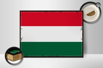 Panneau en bois drapeau de la Hongrie 40x30cm, drapeau rétro de la Hongrie, panneau décoratif 2