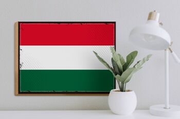 Panneau en bois drapeau de la Hongrie 40x30cm, drapeau rétro de la Hongrie, panneau décoratif 3