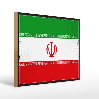 Letrero de madera Bandera de Irán 40x30cm Bandera Retro de Irán Letrero decorativo de madera