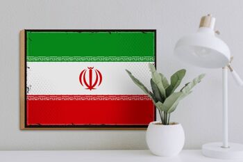 Panneau en bois drapeau de l'iran 40x30cm, drapeau rétro de l'iran, panneau décoratif en bois 3
