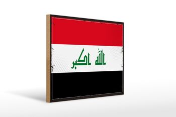 Panneau en bois drapeau de l'irak 40x30cm, drapeau rétro de l'irak, panneau décoratif en bois 1