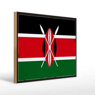 Cartello in legno Bandiera del Kenya 40x30 cm Cartello decorativo con bandiera retrò del Kenya