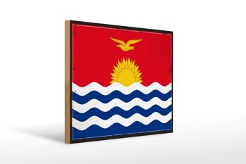 Panneau en bois drapeau de Kiribati 40x30cm Rétro drapeau de Kiribati signe 1