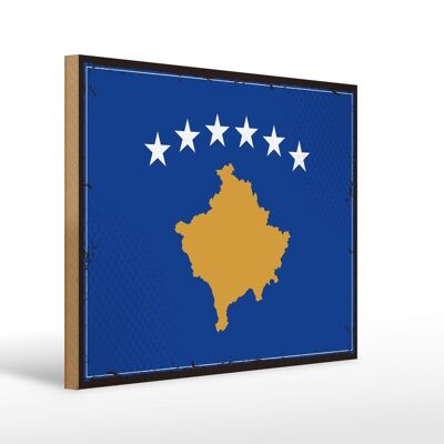 Holzschild Flagge Kosovo 40x30cm Retro Flag of Kosovo Deko Schild