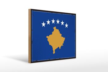 Panneau en bois drapeau Kosovo 40x30cm drapeau rétro du Kosovo signe décoratif 1