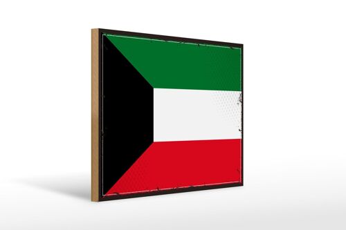 Holzschild Flagge Kuwaits 40x30cm Retro Flag of Kuwait Deko Schild