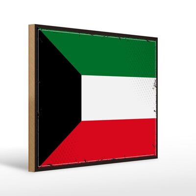 Letrero de madera Bandera de Kuwait 40x30cm Bandera Retro de Kuwait Letrero decorativo