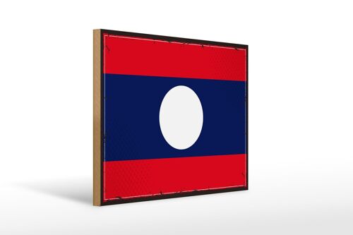 Holzschild Flagge Laos 40x30cm Retro Flag of Laos Holz Deko Schild