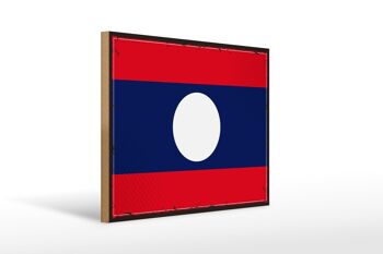 Panneau en bois drapeau Laos 40x30cm Rétro Drapeau du Laos panneau décoratif en bois 1