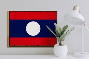 Panneau en bois drapeau Laos 40x30cm Rétro Drapeau du Laos panneau décoratif en bois 3