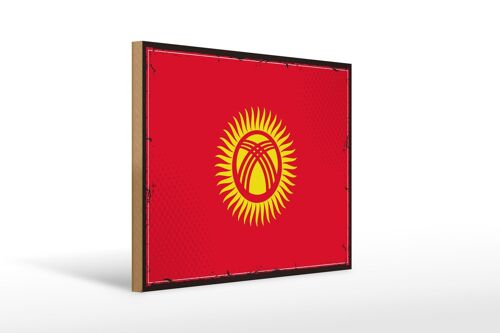 Holzschild Flagge Kirgisistans 40x30cm Retro Kyrgyzstan Deko Schild