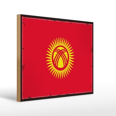 Cartello in legno Bandiera del Kirghizistan 40x30 cm Cartello decorativo retrò del Kirghizistan