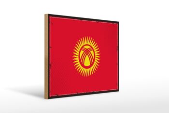 Panneau en bois drapeau du Kirghizistan, 40x30cm, panneau décoratif rétro du Kirghizistan 1