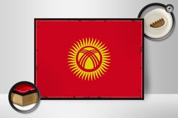 Panneau en bois drapeau du Kirghizistan, 40x30cm, panneau décoratif rétro du Kirghizistan 2