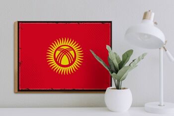 Panneau en bois drapeau du Kirghizistan, 40x30cm, panneau décoratif rétro du Kirghizistan 3