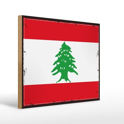 Cartello in legno Bandiera Libano 40x30 cm Cartello decorativo con bandiera retrò del Libano